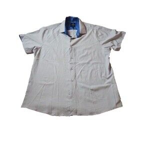 Tom Baine Shirt Adult  2 X-Large Blue White Button Up Short Sleeve Stretch Mens